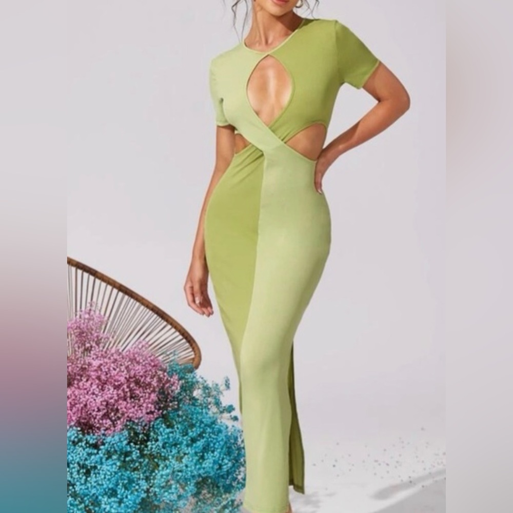 Green cutout midi dress L